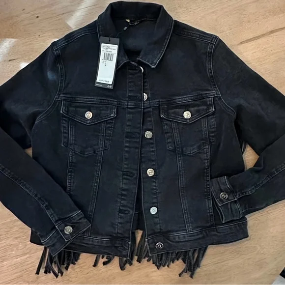 NWT MAVI Fringe Black Denim Jacket - Picture 4 of 10